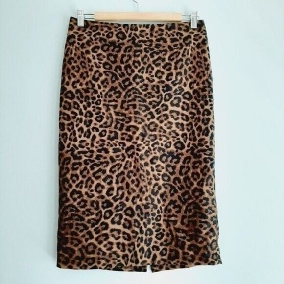 LORD & TAYLOR | Leopard Midi Pencil Skirt Tan & Black Animal Print Sz 2 - Picture 2 of 9